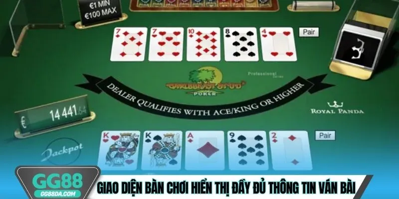 Giao diện bàn chơi hiển thị đầy đủ thông tin ván bài 